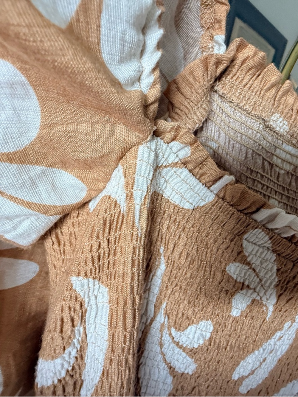Pink Lily Tan and White Smocked Off-the-Shoulder Maxi Dress, XL - Picture 9 of 9